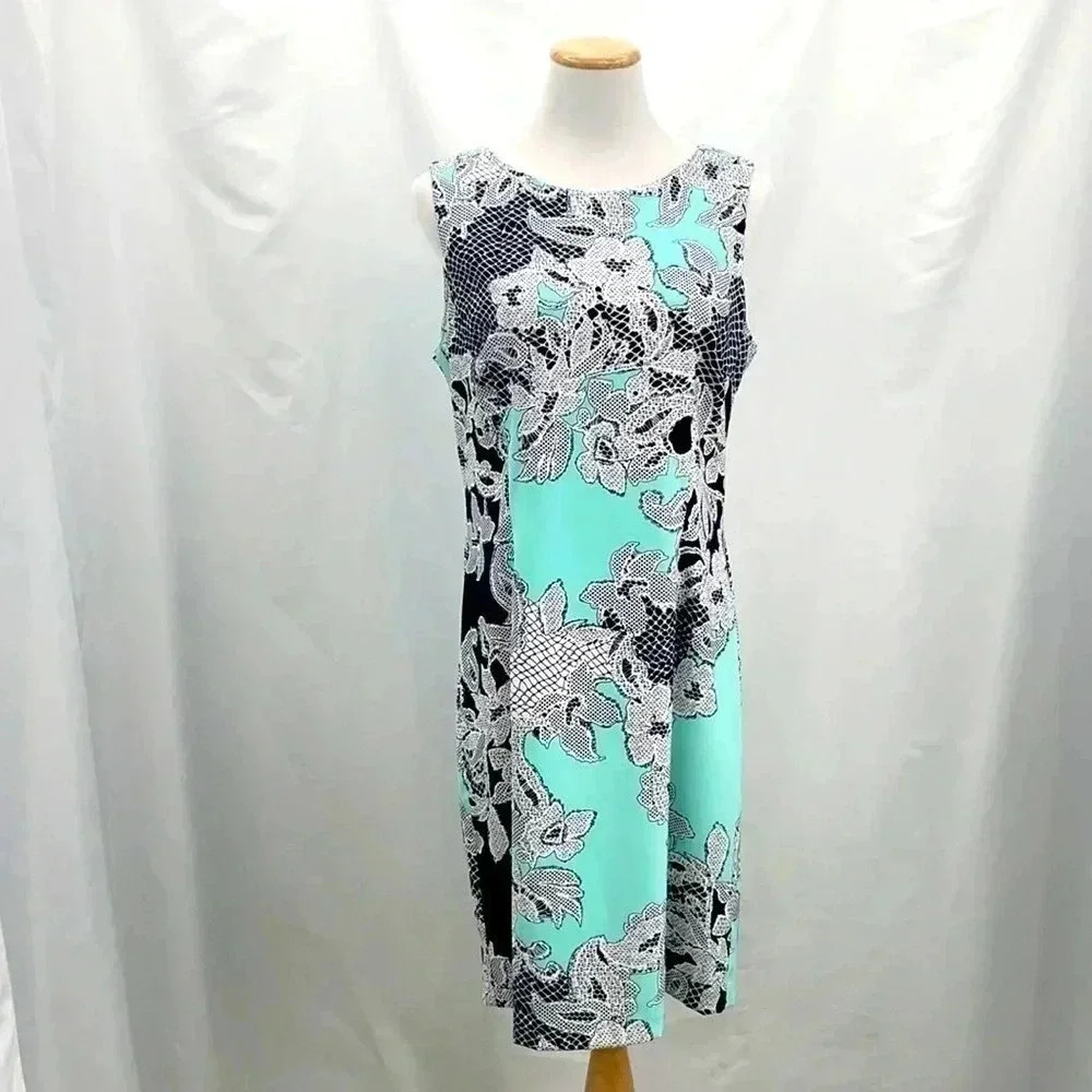 Connected Apparel Women’s Sleeveless Summer Dress 14 Green White Black Back Zip